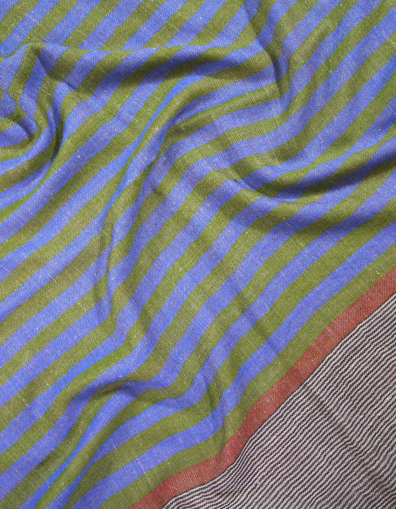 olive green and blue striped pashmina stole 9219