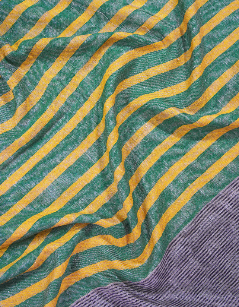 yellow and grass green striped pashmina stole 9223
