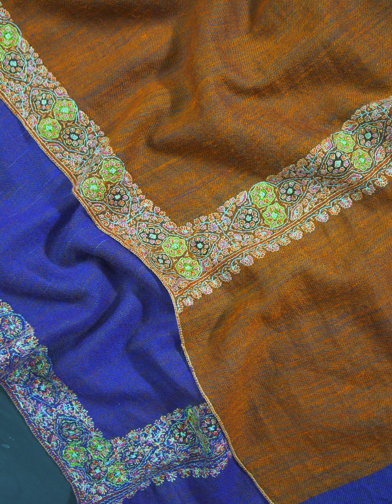 orange and blue reversible embroidery pashmina shawl 9243