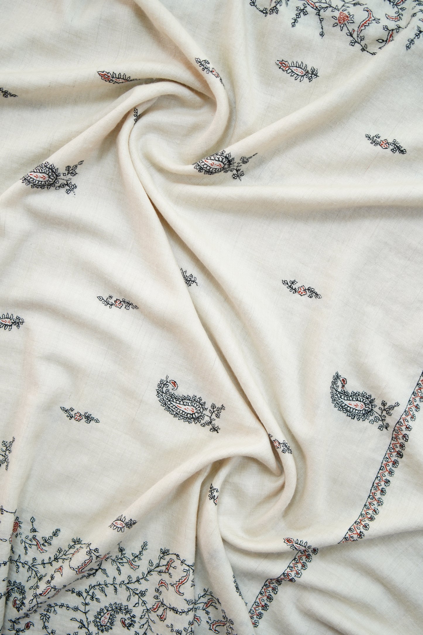 whisper white butis embroidery GI pashmina shawl 9252