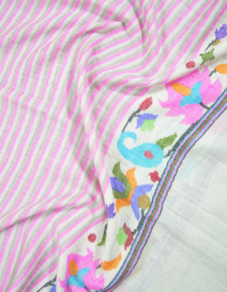 pink grey and white striped kani palla pashmina stole 9266