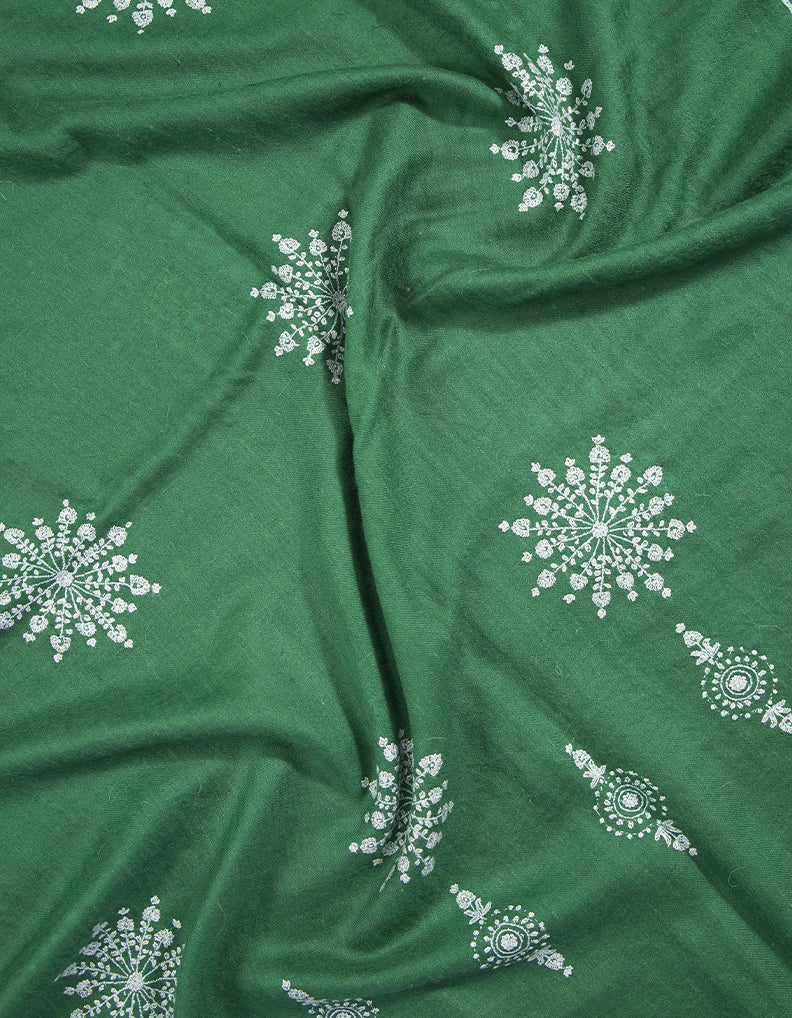 green butis embroidery pashmina stole 9279