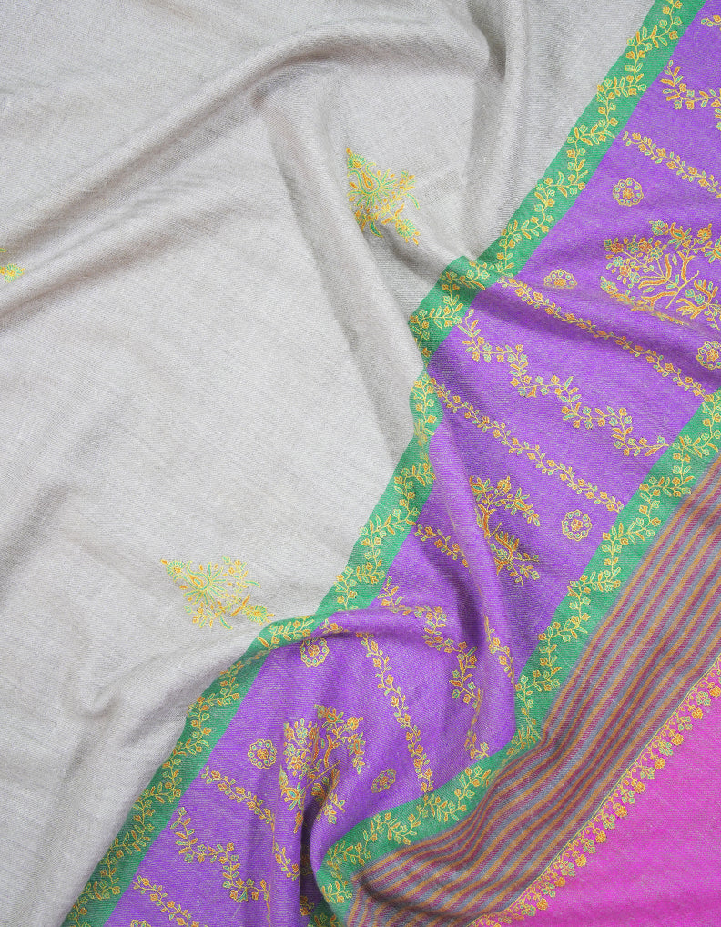 multi-coloured butis embroidery pashmina shawl 9309