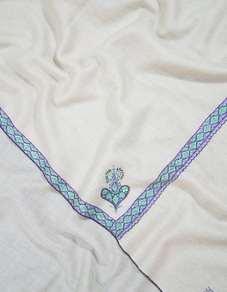 chalk white embroidery pashmina shawl 9310