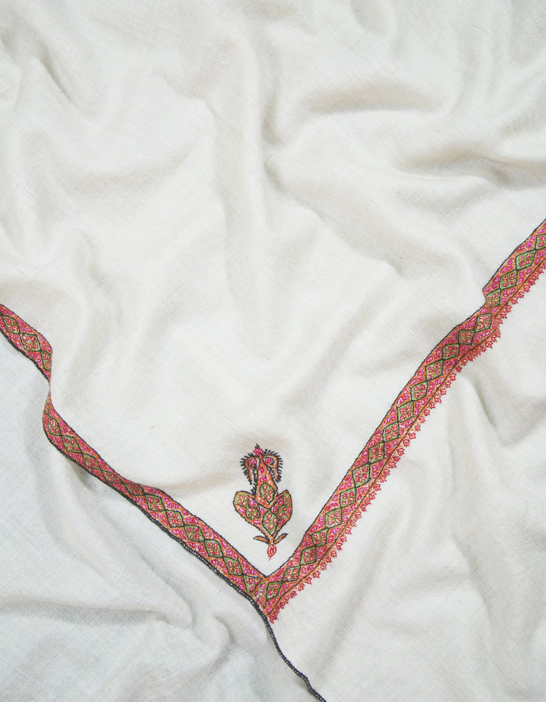 chalk white embroidery pashmina shawl 9313