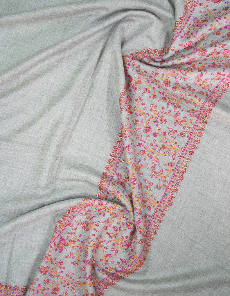 light natural GI embroidery pashmina shawl 9361