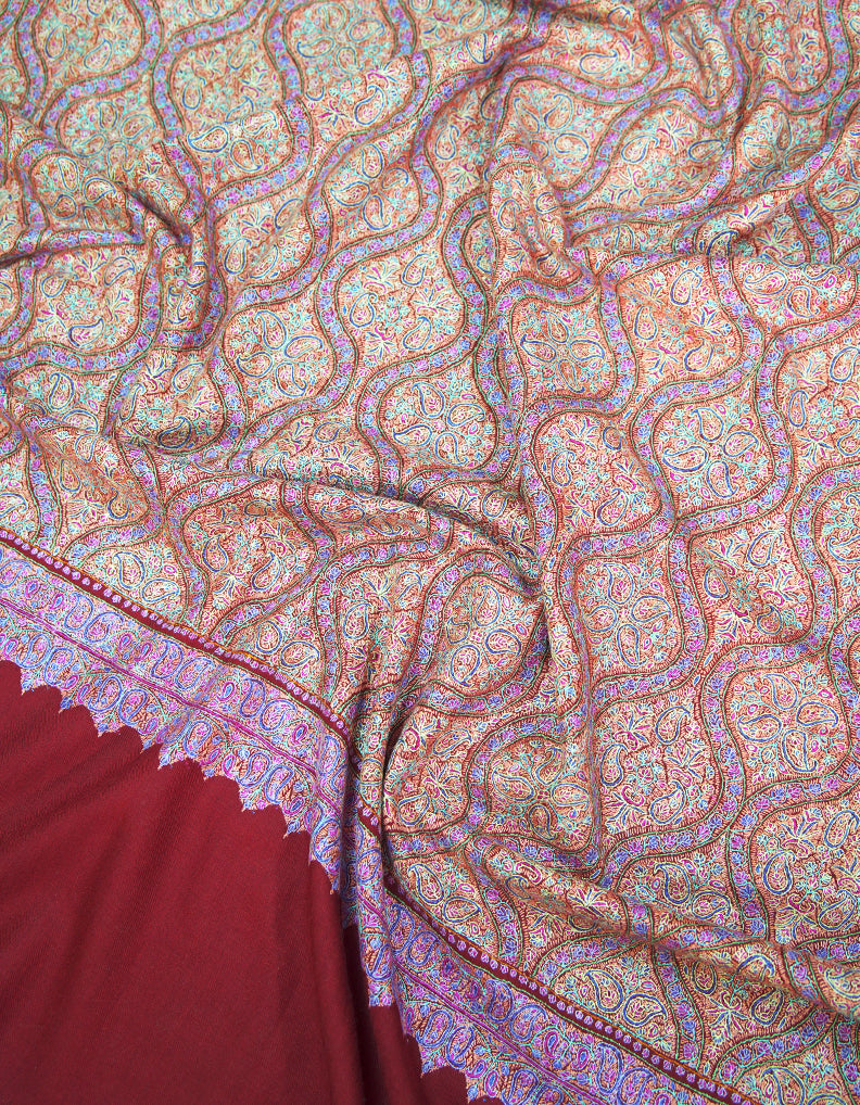 maroon GI jamma embroidery pashmina shawl 9362
