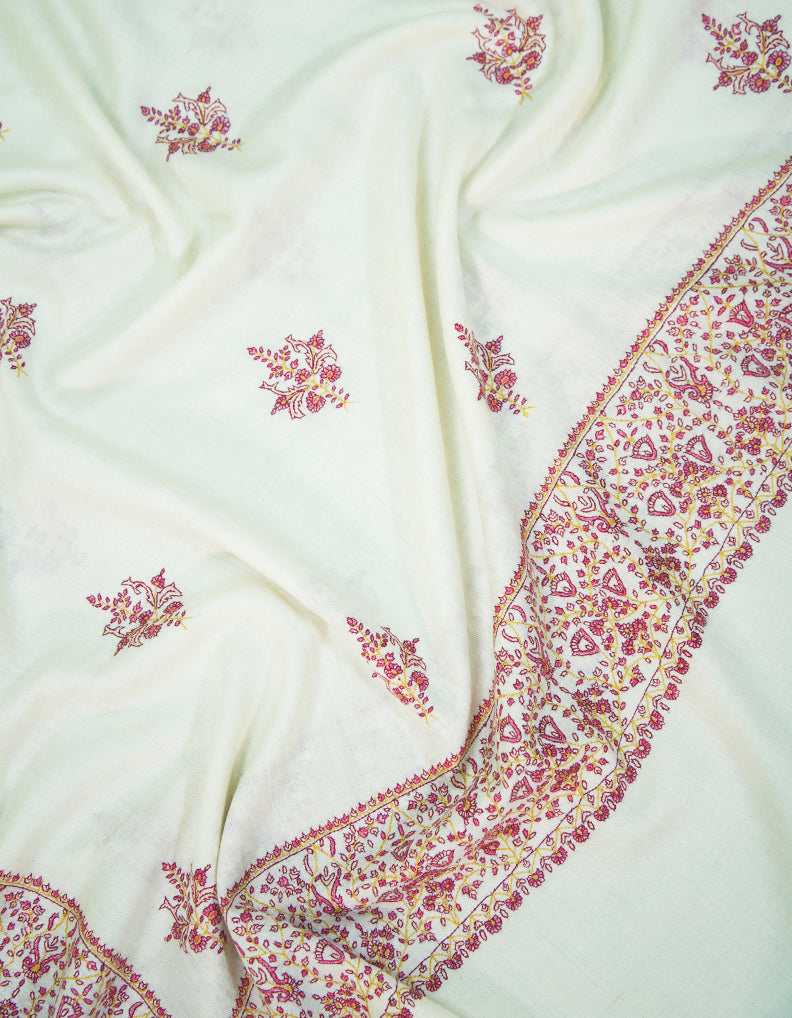 pearl white GI butis embroidery pashmina shawl 9364