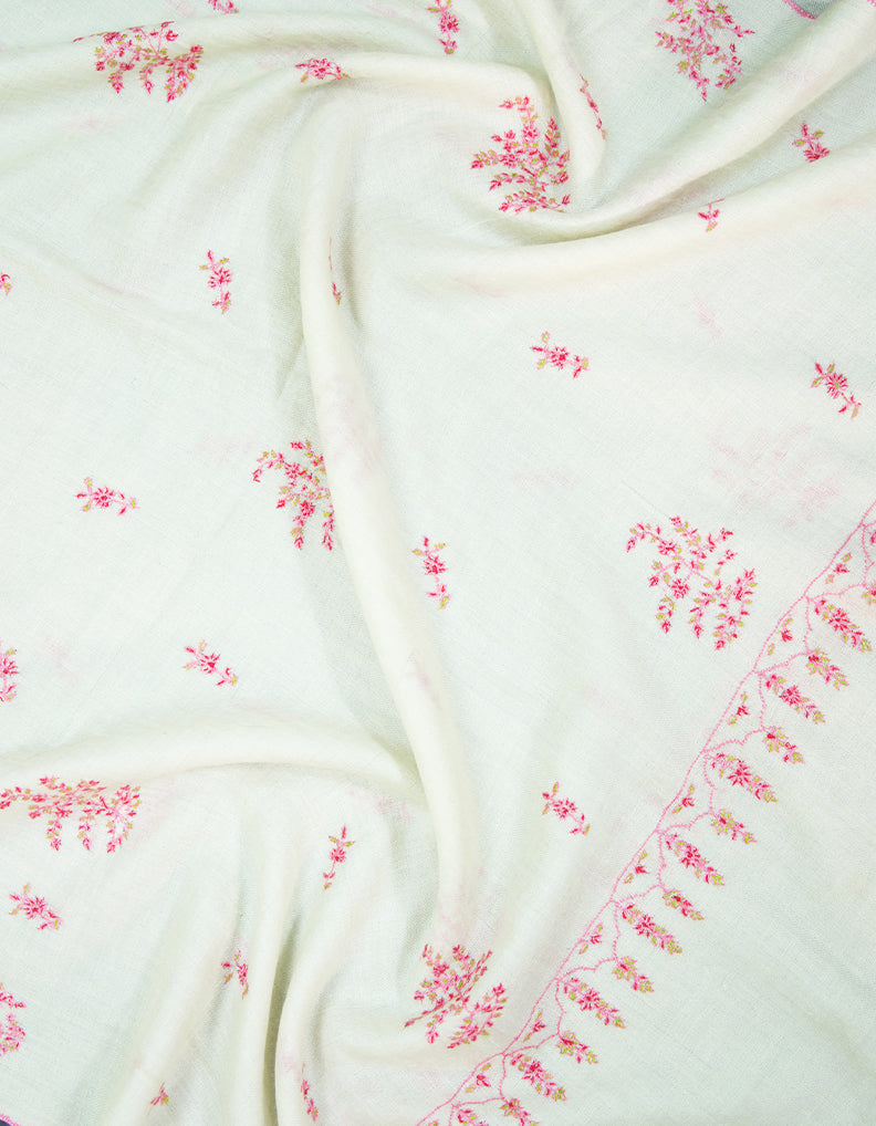snow white GI butis embroidery pashmina stole 9370