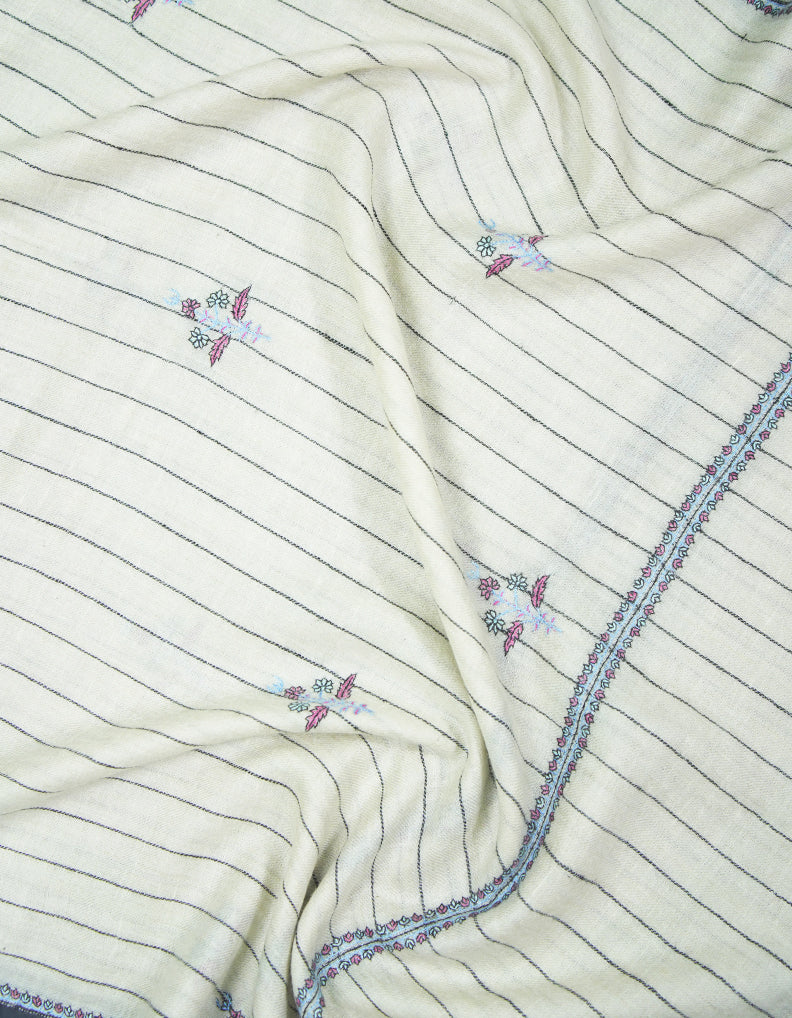 white striped GI butis embroidery pashmina stole 9371