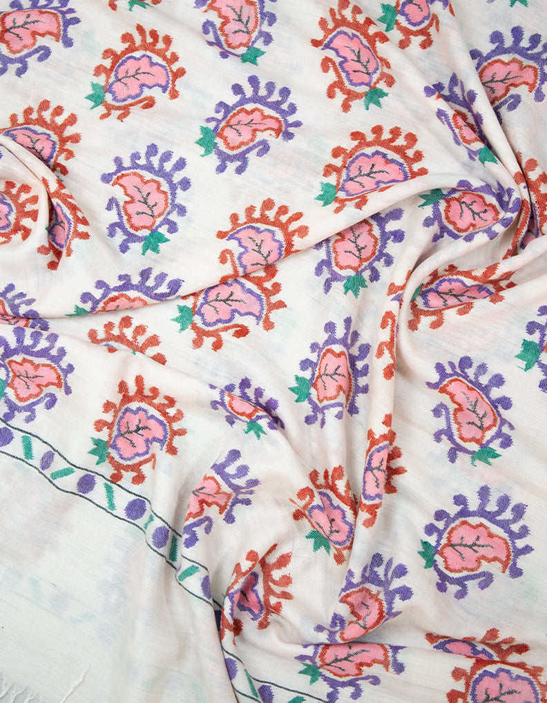 pure white GI kani jamma shawl 9383