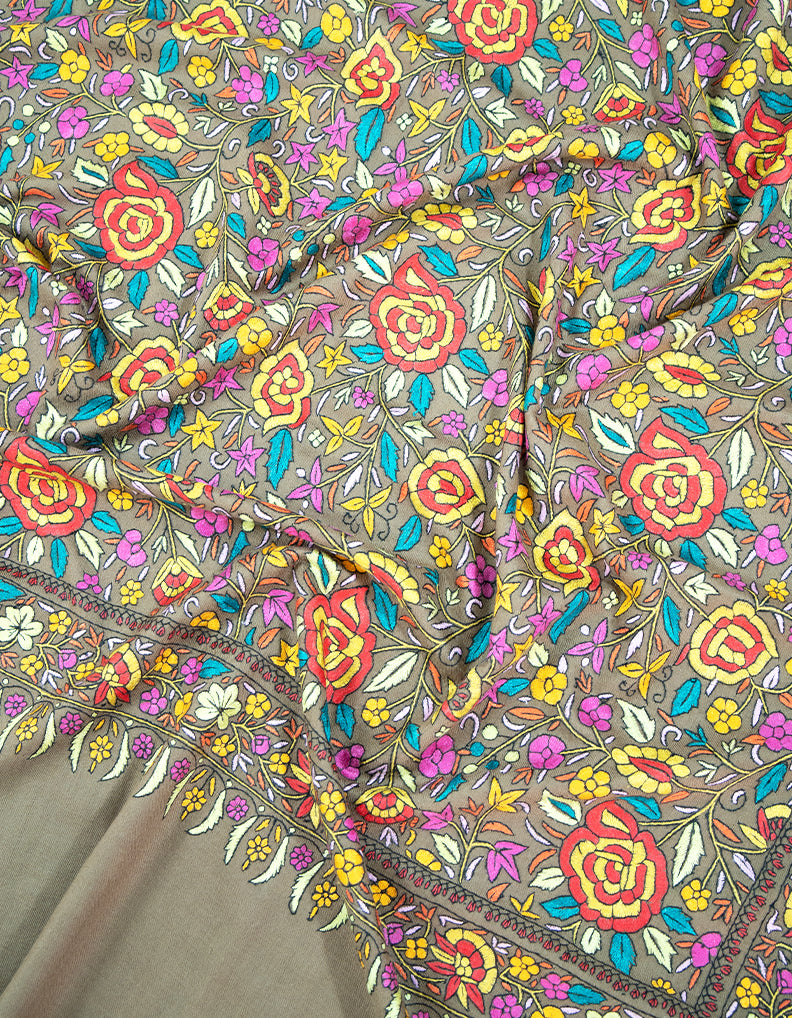 walnut brown GI embroidery pashmina shawl 9386