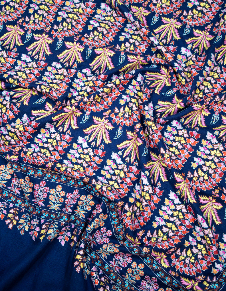 french navy blue GI embroidery pashmina shawl 9390