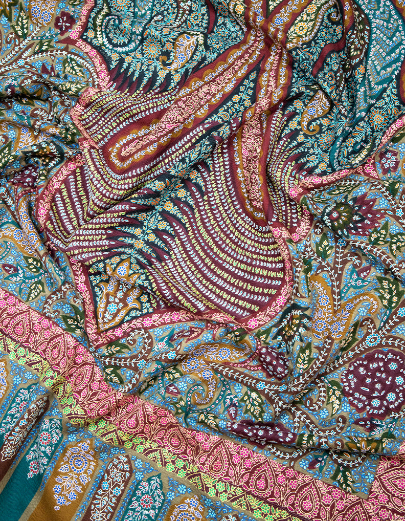 multi-coloured jamma embroidery pashmina shawl 9393