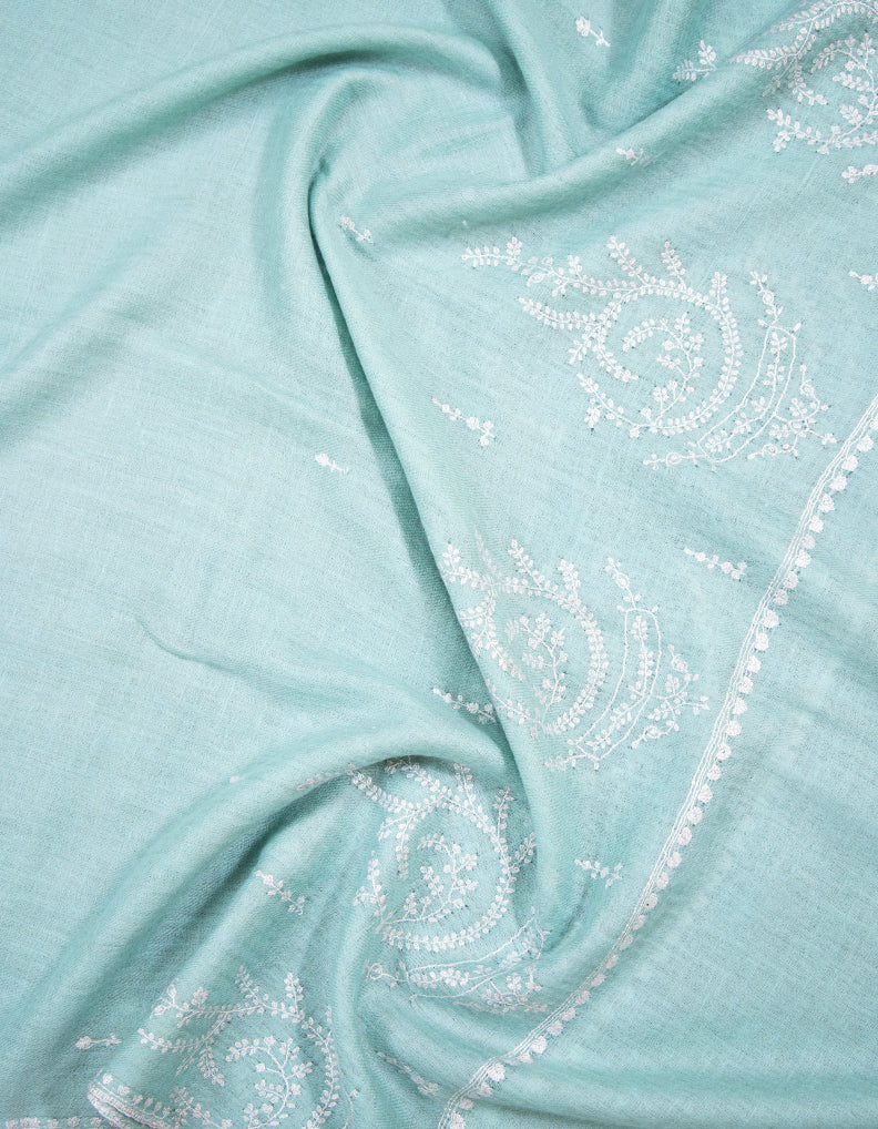 clear day teal GI embroidery pashmina stole 9401