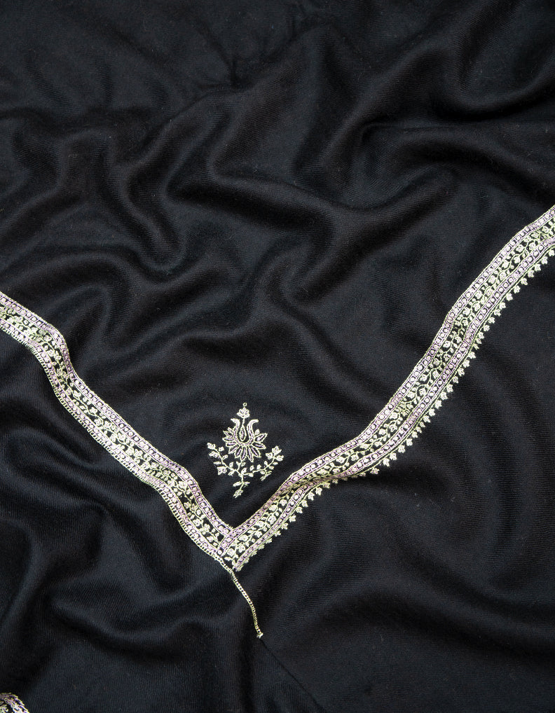 jet black embroidery pashmina stole 9402