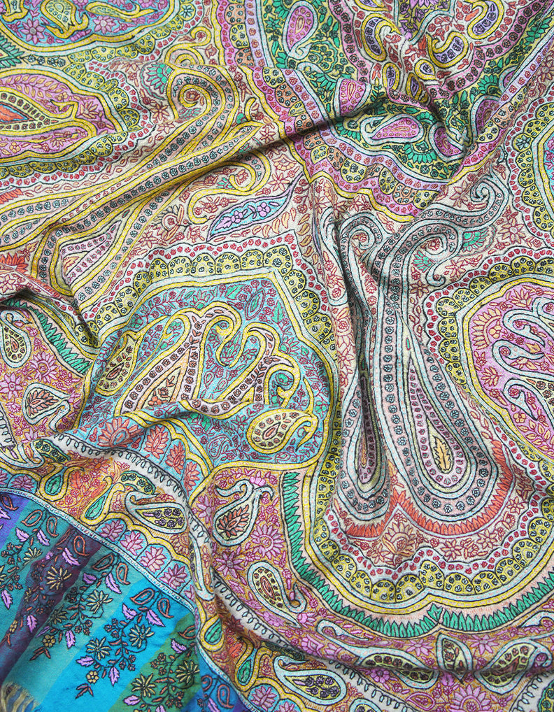 multicoloured GI jamma embroidery pashmina shawl 9407