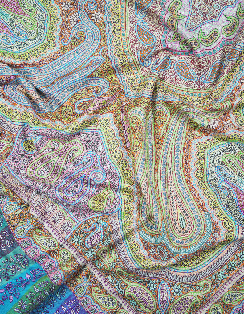 multi-coloured jamma GI embroidery pashmina shawl 9411