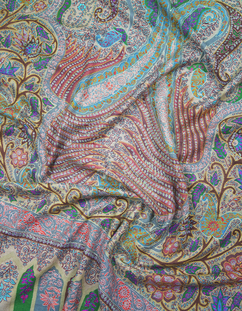 multi-colored GI jamma embroidery pashmina shawl 9425