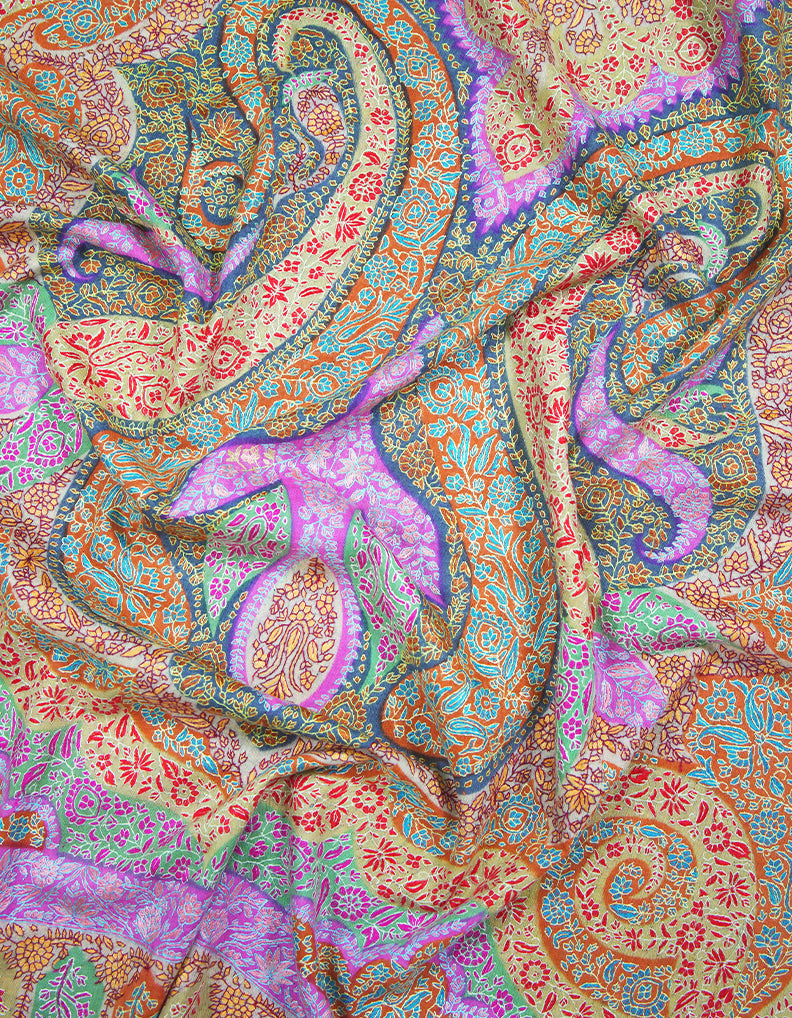 multi-colored GI jamma embroidery pashmina shawl 9427