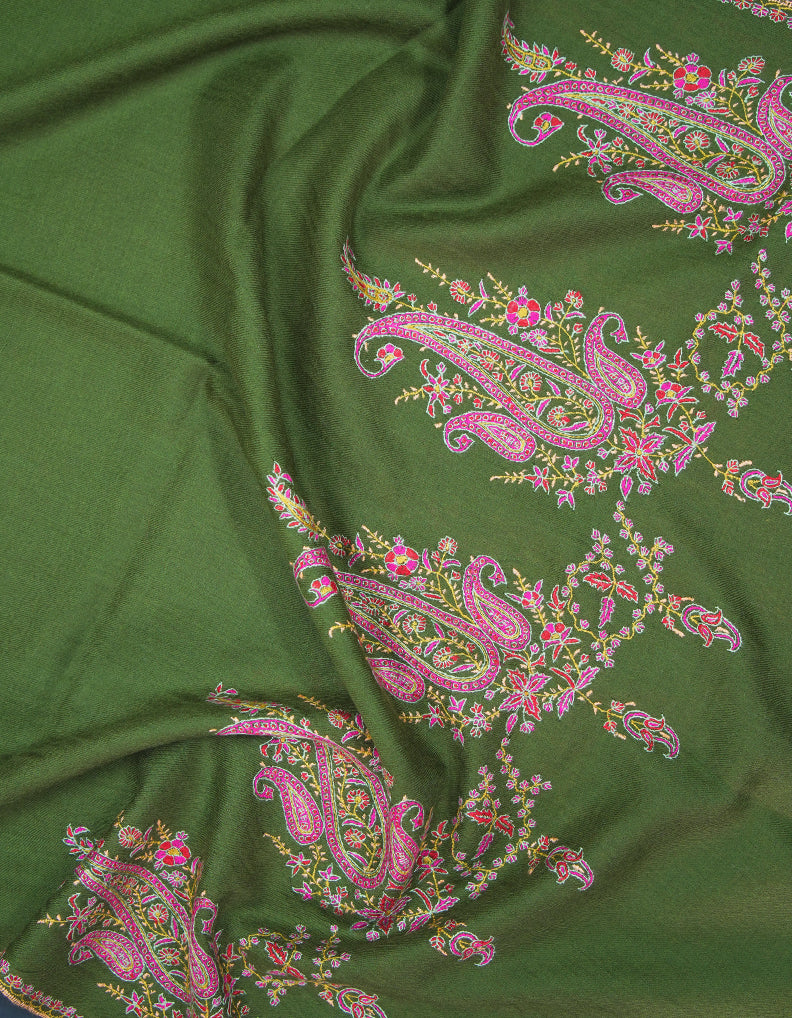 army green GI embroidery pashmina stole 9433