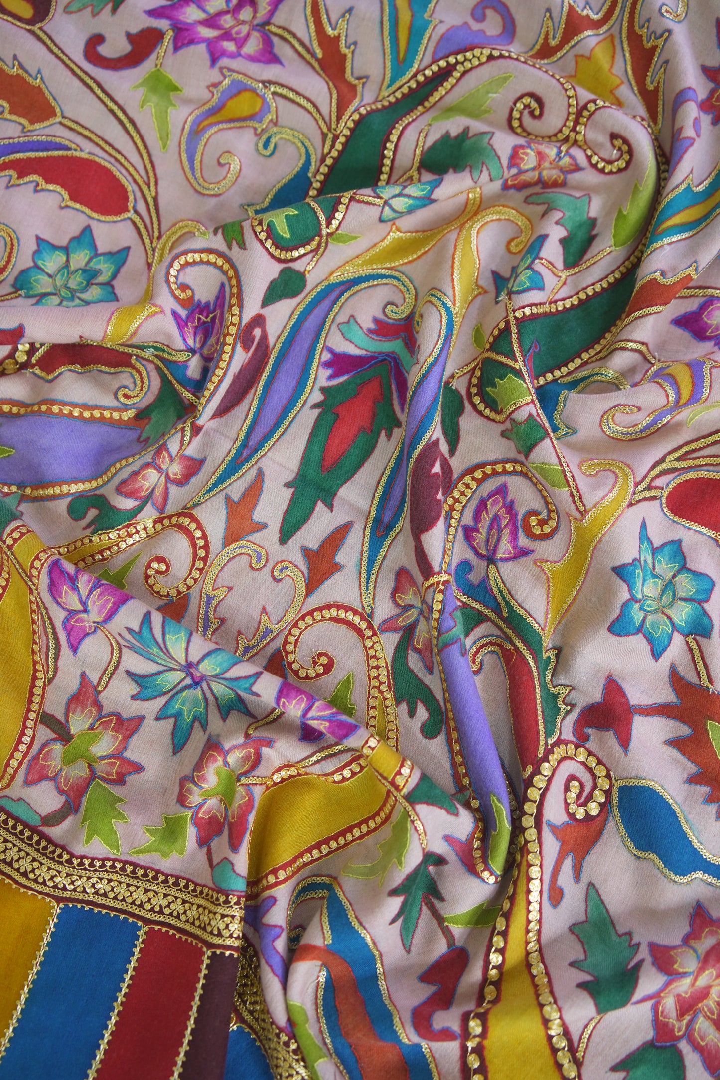 multi-coloured tilla embroidery pashmina shawl 9478