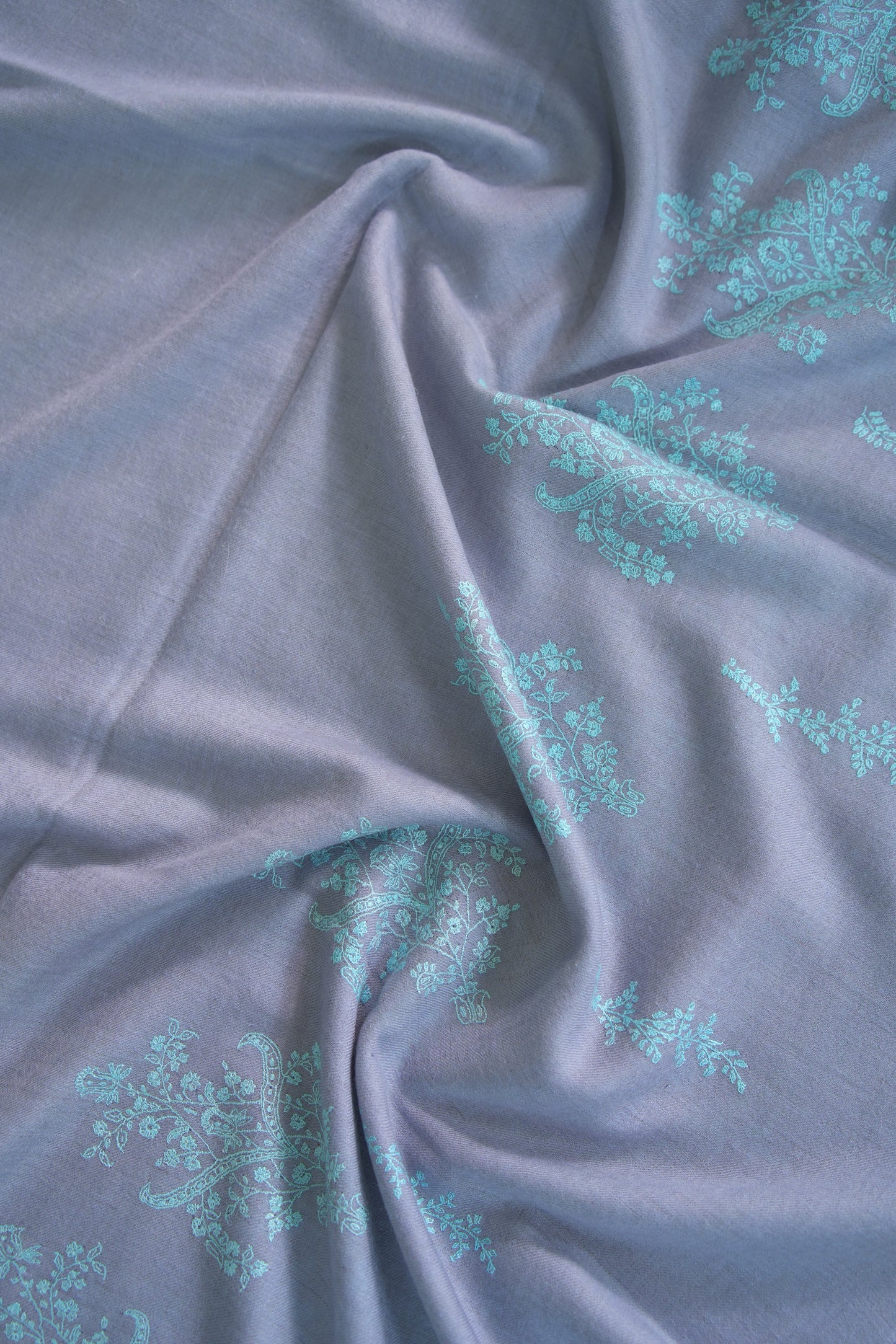 pigeon blue GI embroidery pashmina shawl 9484