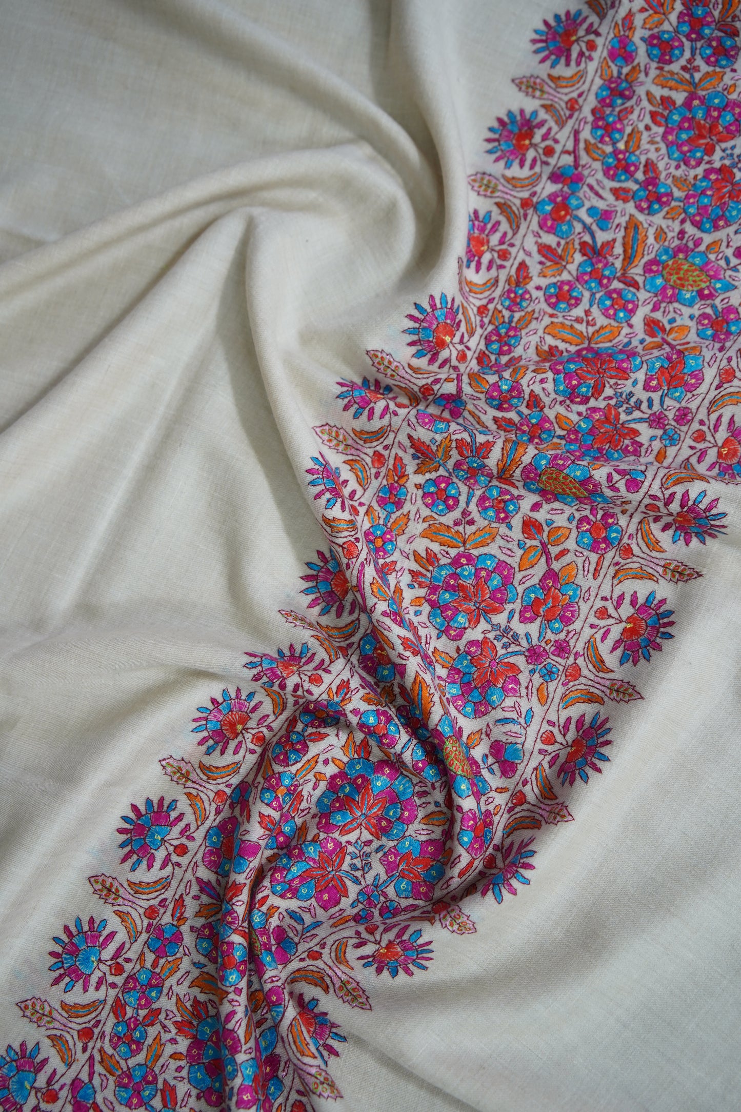 white GI embroidery pashmina shawl 9486