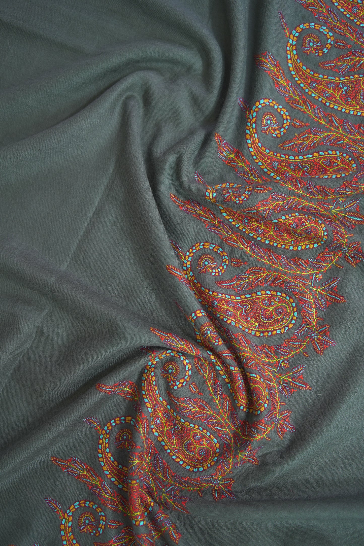 shadow gray GI embroidery pashmina shawl 9489