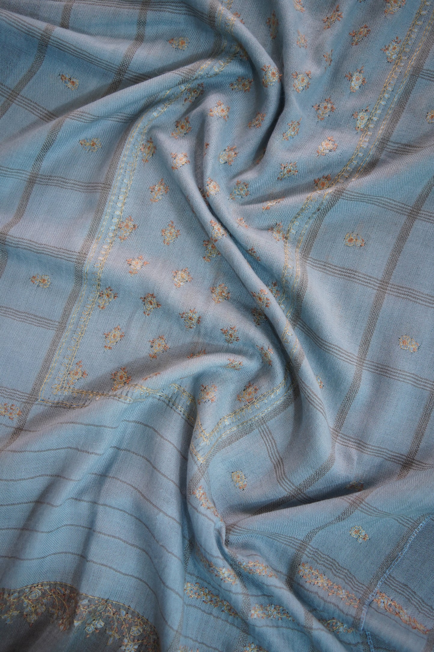 sky blue GI embroidery pashmina stole 9503