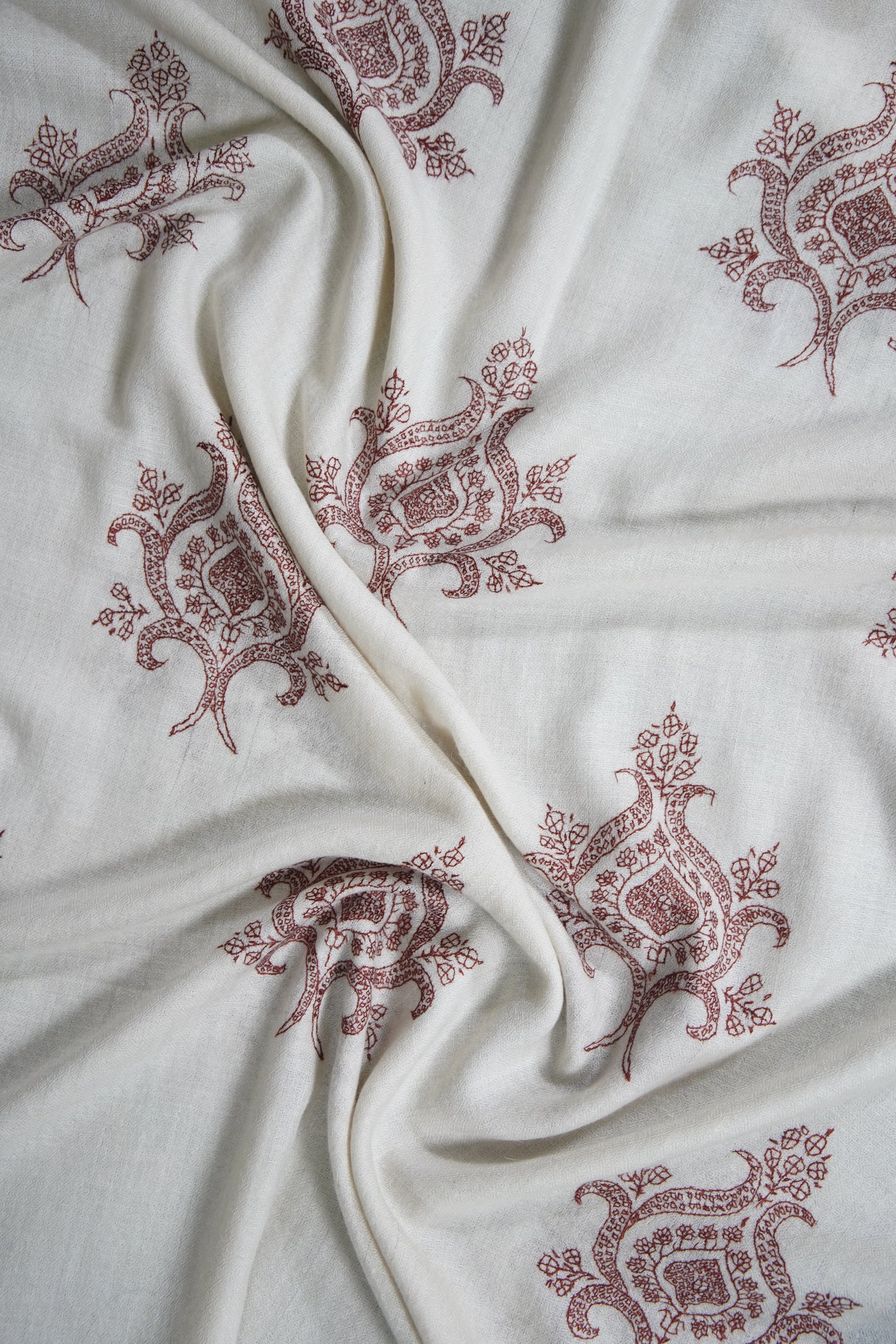 white GI butis embroidery pashmina stole 9528