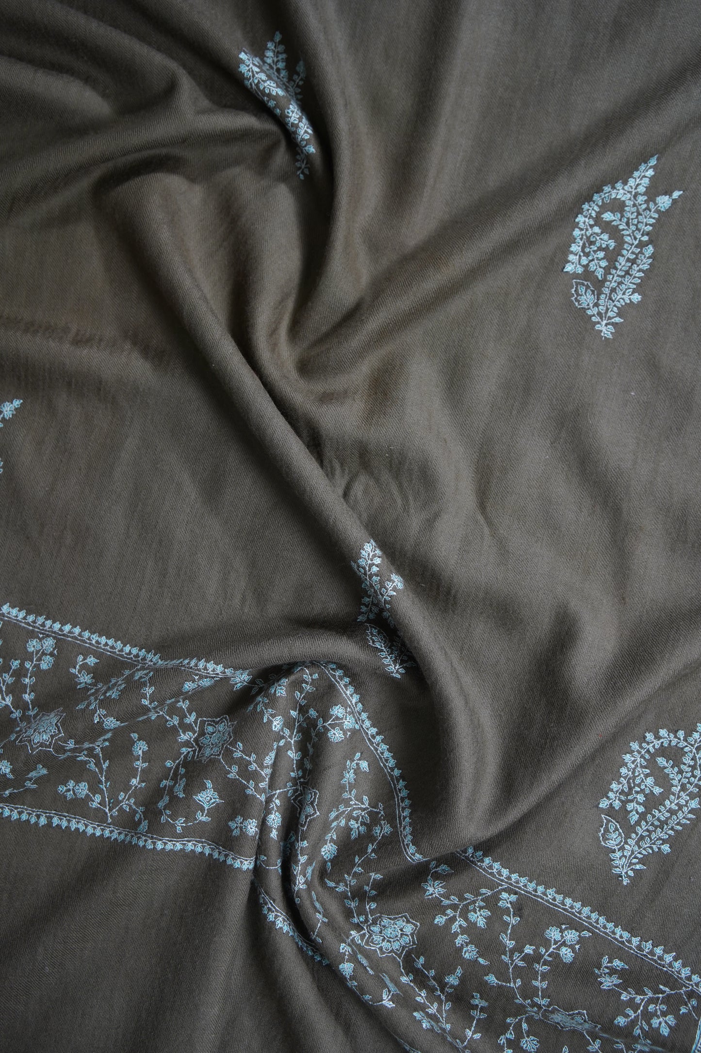 dark natural butis embroidery pashmina stole 9534