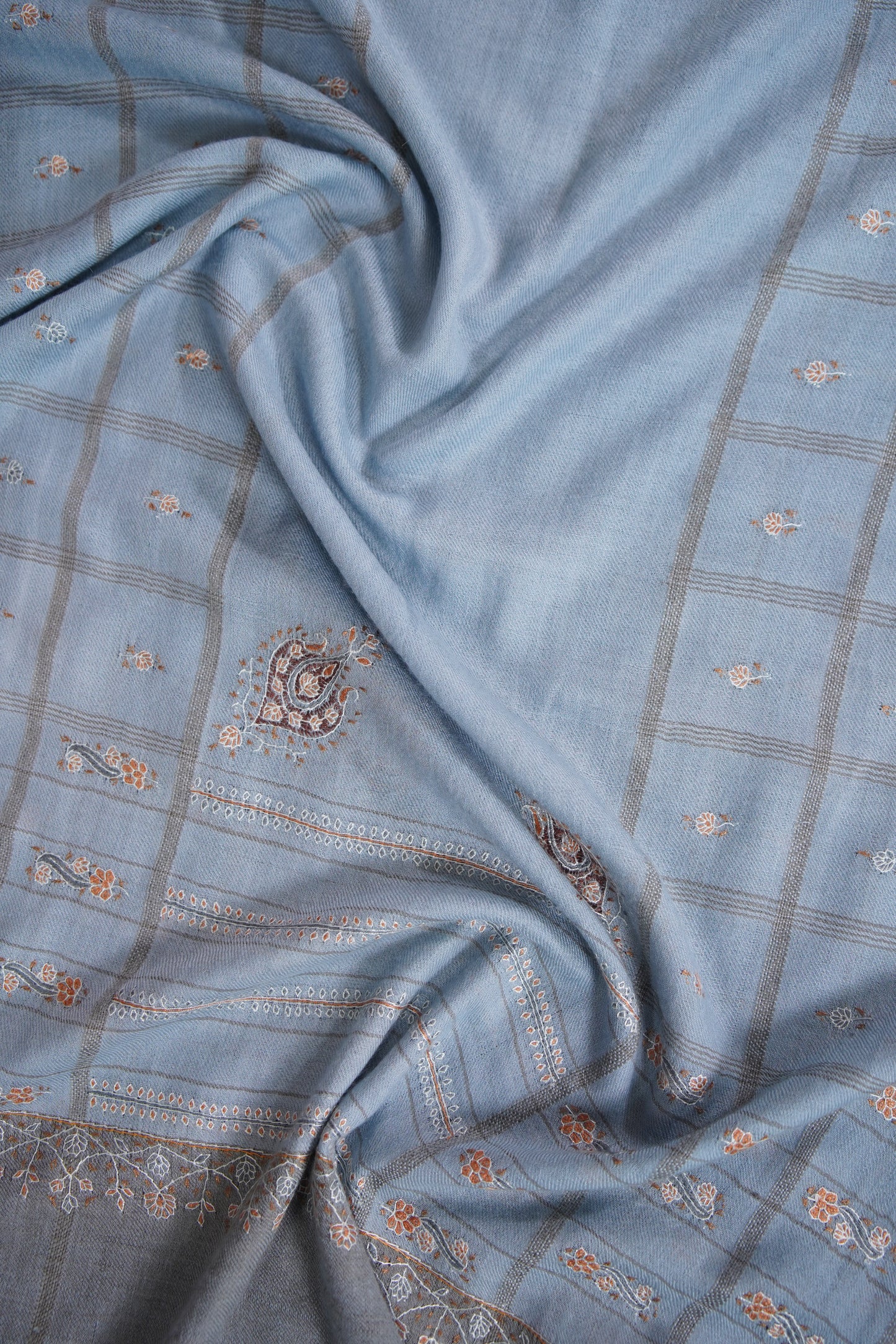ice blue GI embroidery pashmina stole 9546