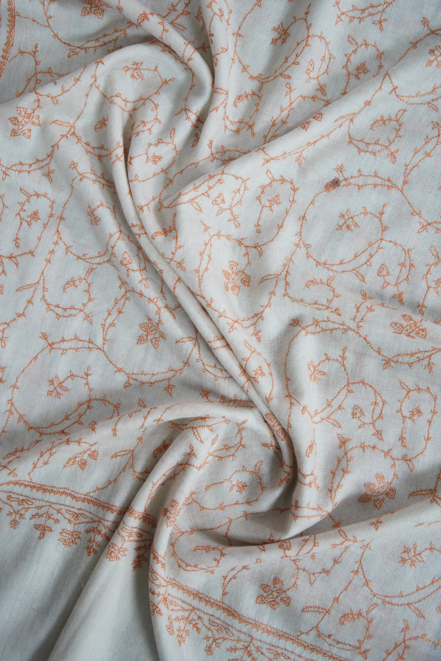 white GI jaali embroidery pashmina stole 9553