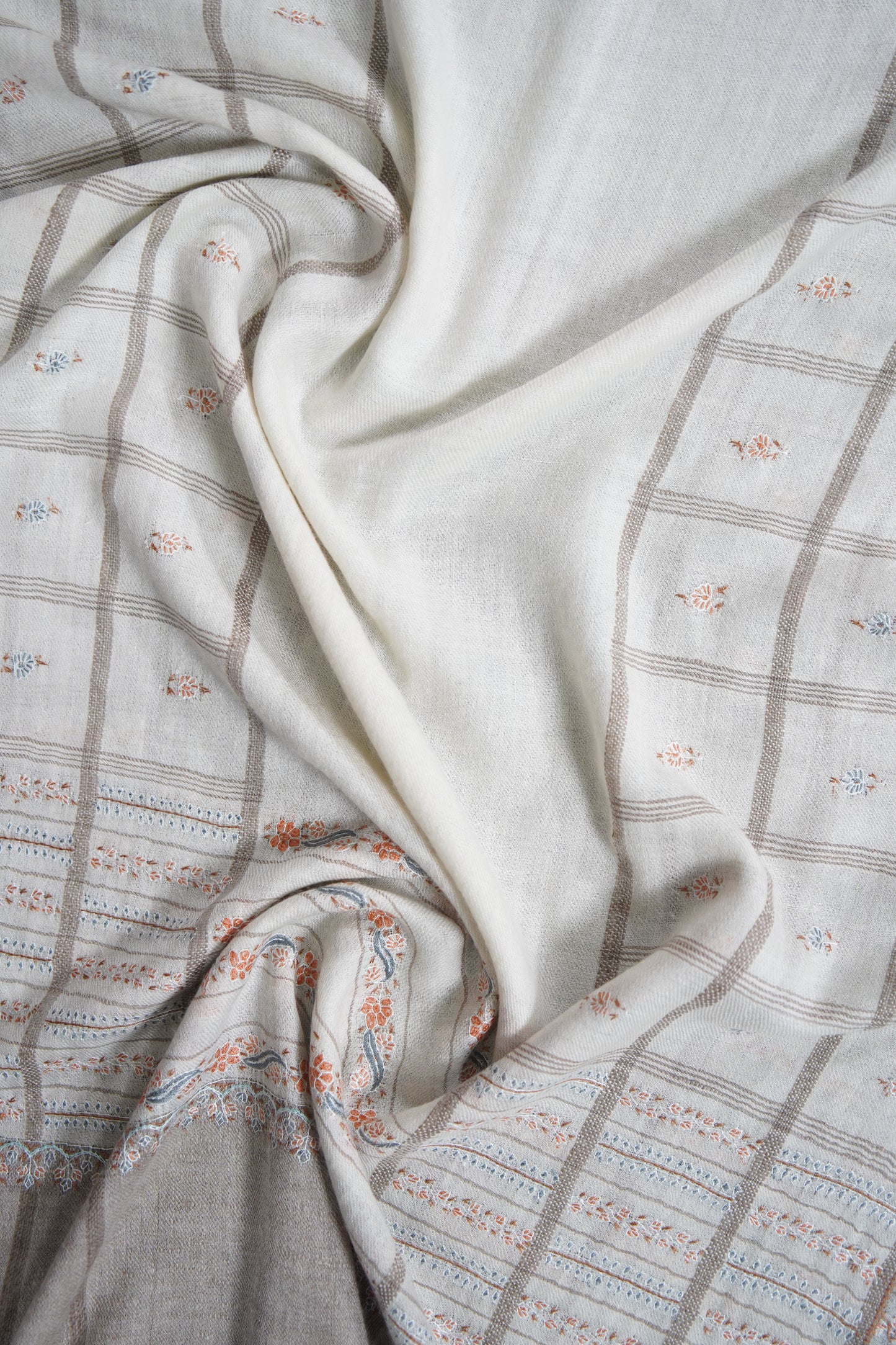 white GI embroidery pashmina stole 9557