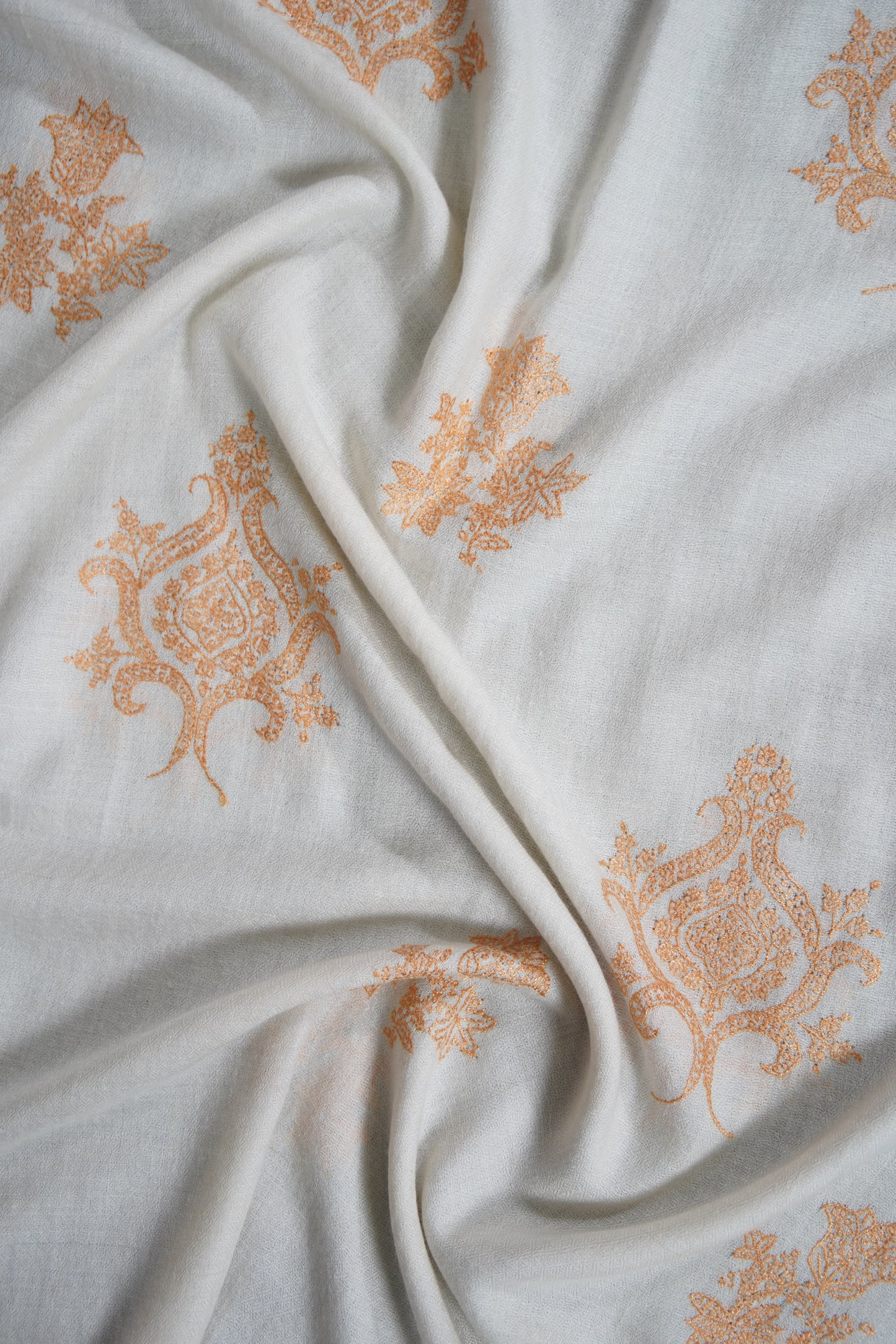 white butis GI embroidery pashmina stole 9559