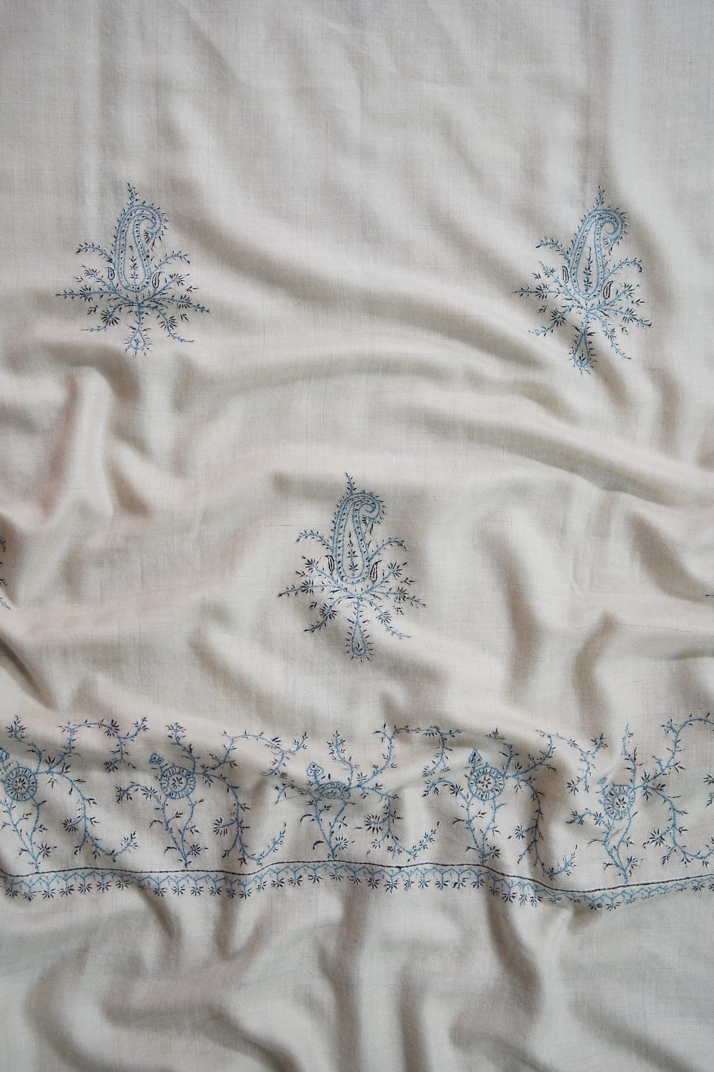 pure white butis GI embroidery pashmina shawl 9565
