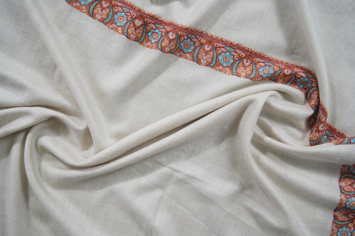 white GI hand spun embroidery pashmina shawl 9567