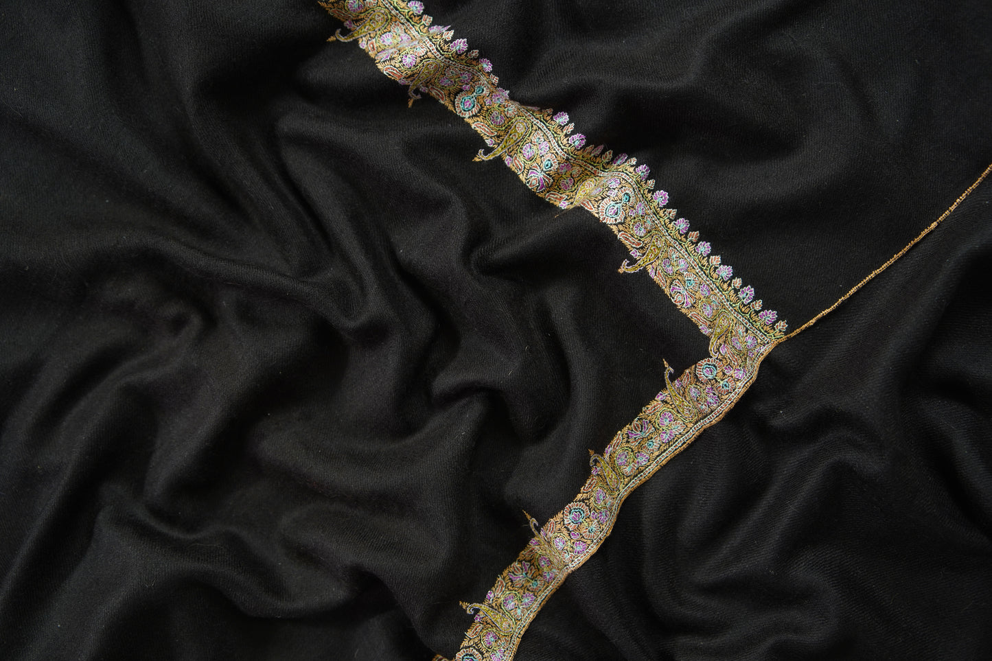 dark ash brown GI hand spun embroidery pashmina shawl 9574