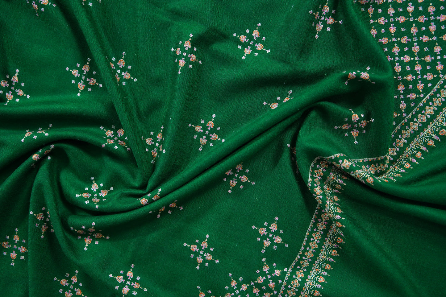 Green GI hand spun butis embroidery pashmina shawl 9575