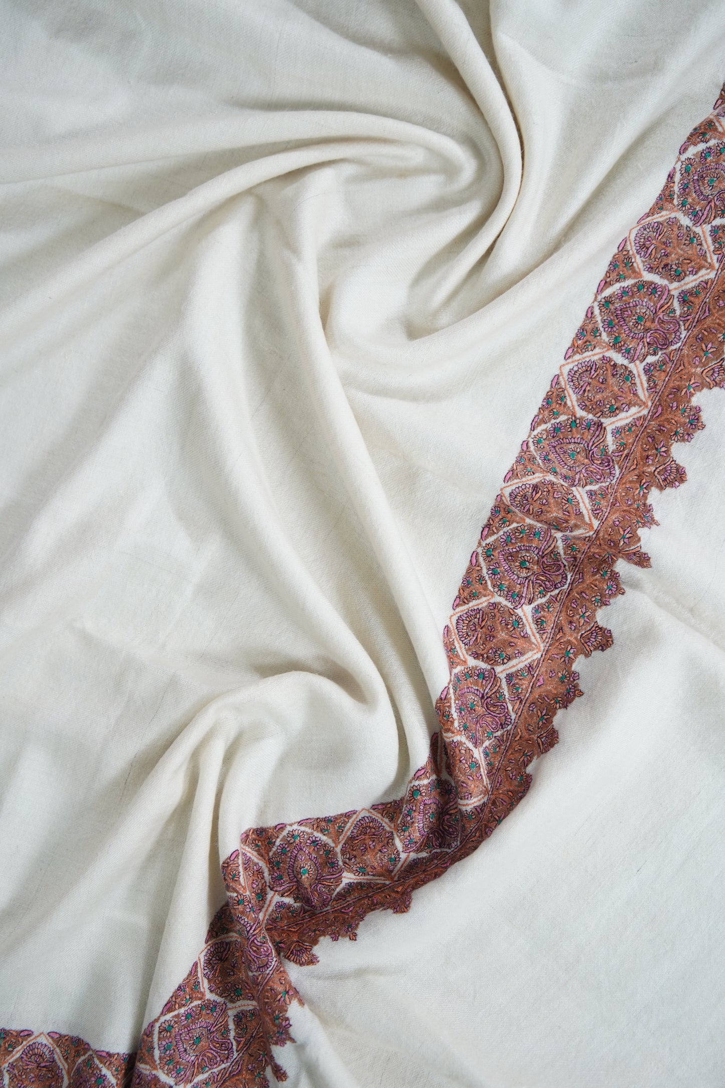 pure white GI embroidery pashmina shawl 9591