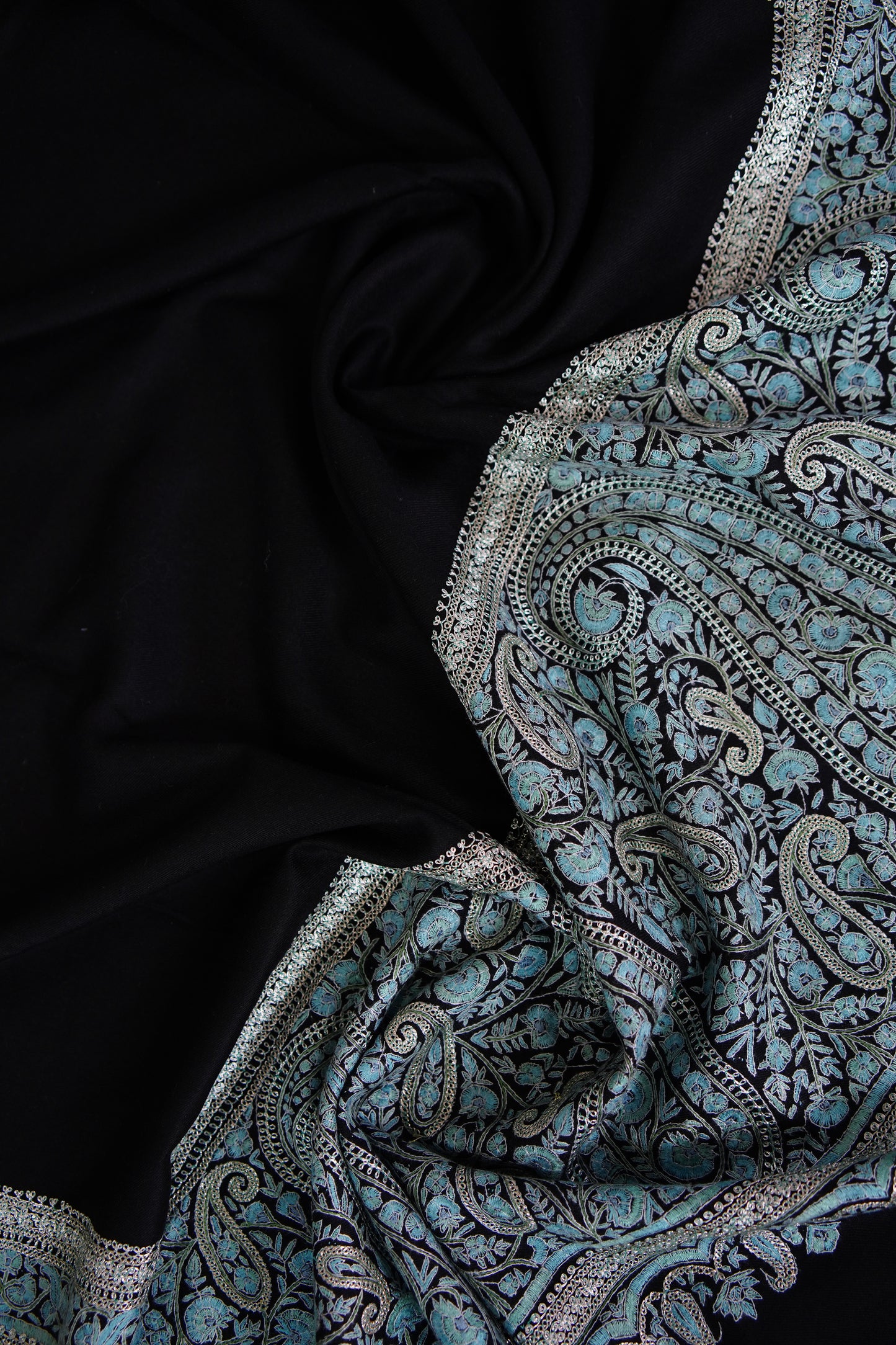 black GI tilla embroidery pashmina shawl 9609