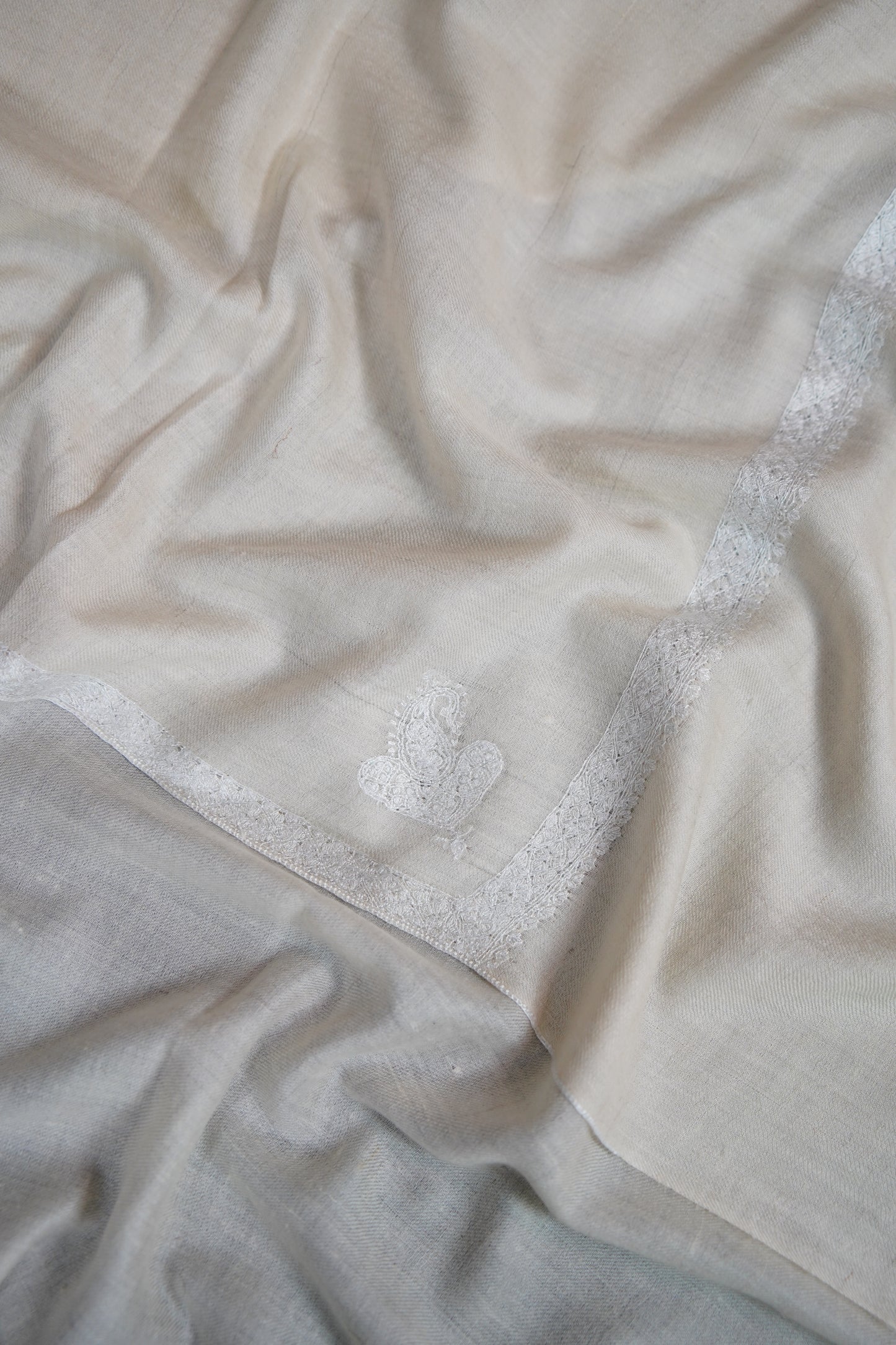 white GI embroidery pashmina shawl 9618