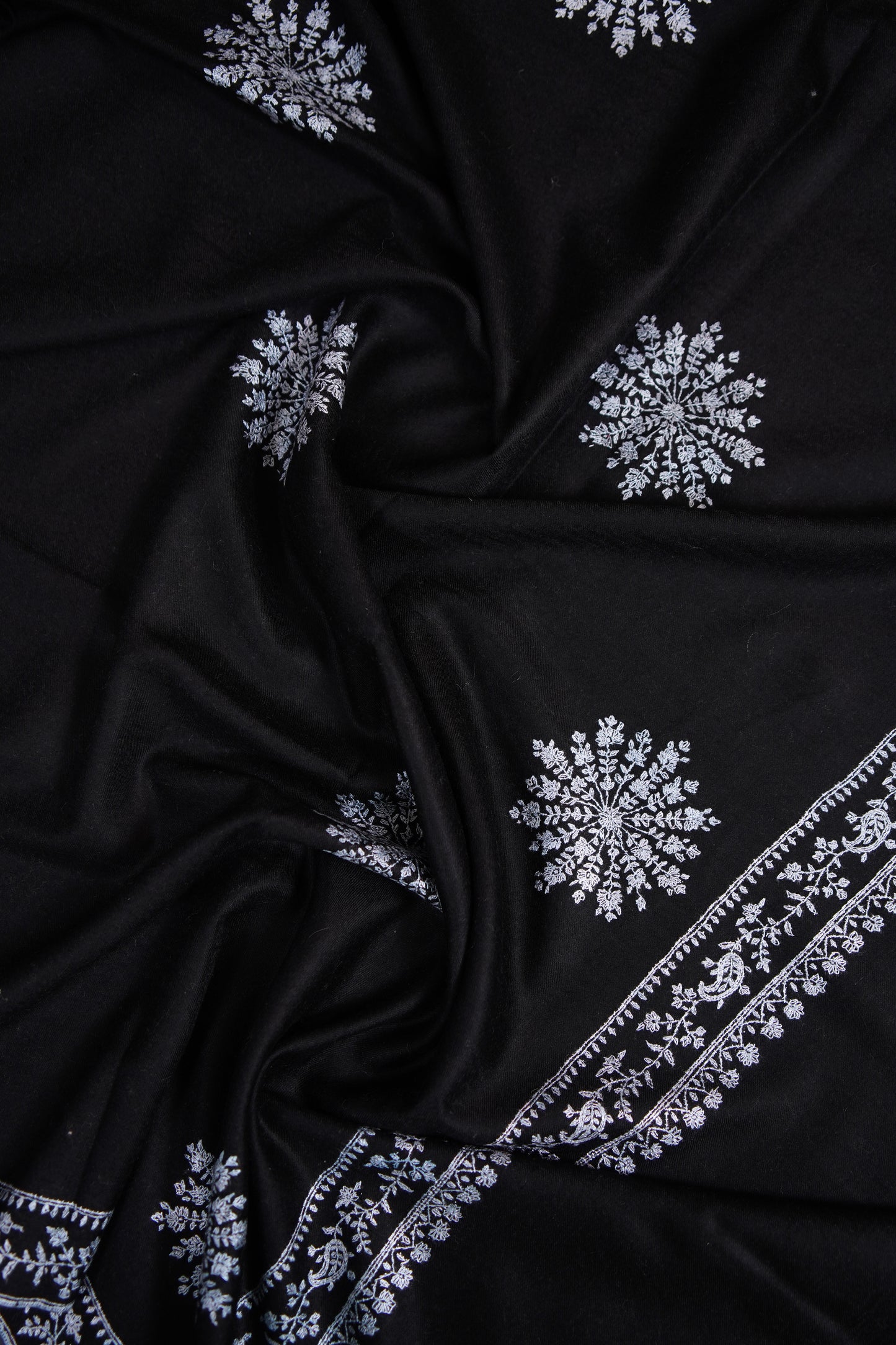 jet black GI butis embroidery pashmina shawl 9620