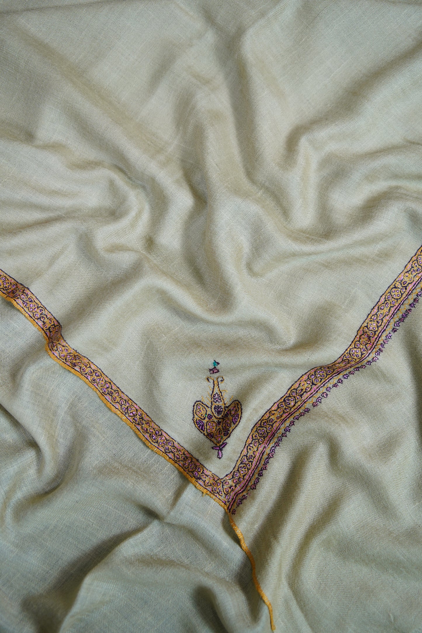 banana yellow GI embroidery pashmina shawl 9621