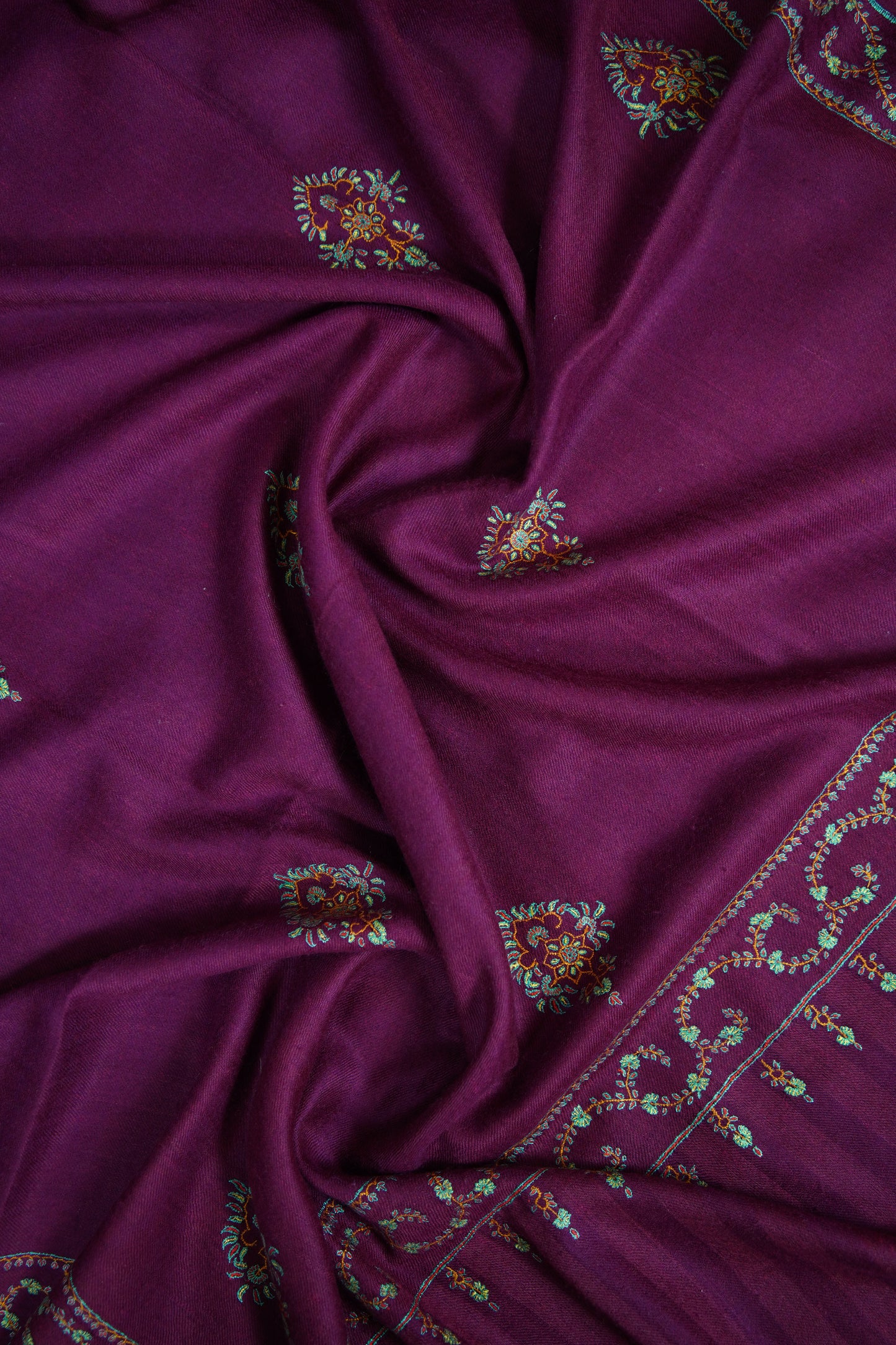 dark cerise byzantine pink GI butis embroidery pashmina shawl 9622