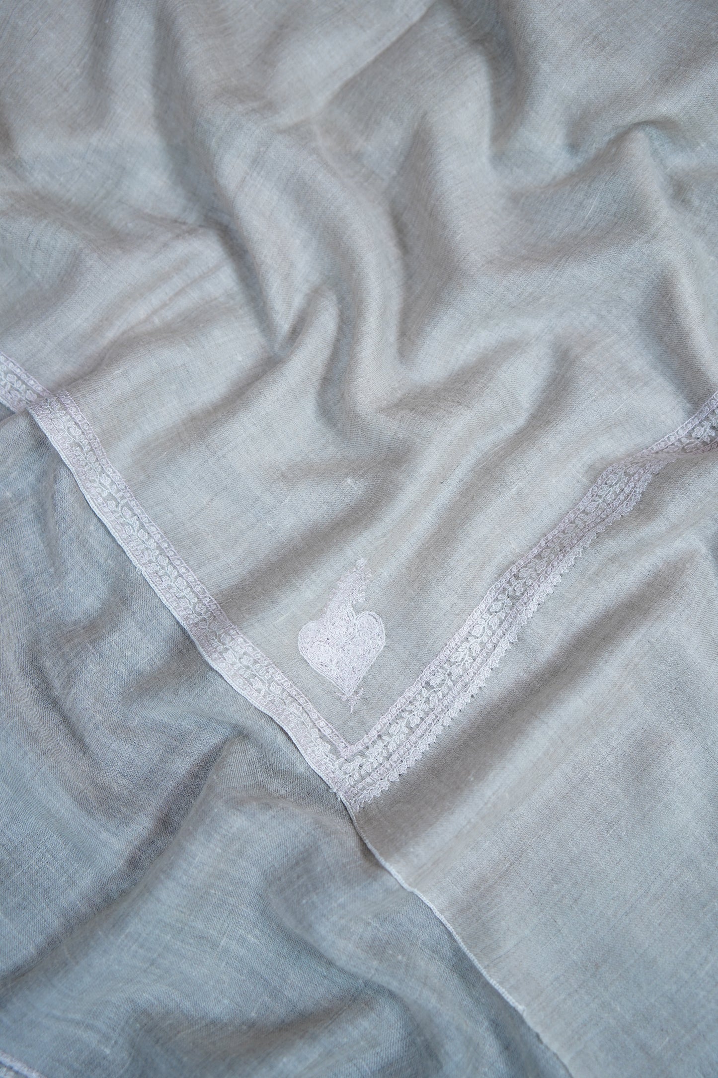 white GI embroidery pashmina shawl 9624