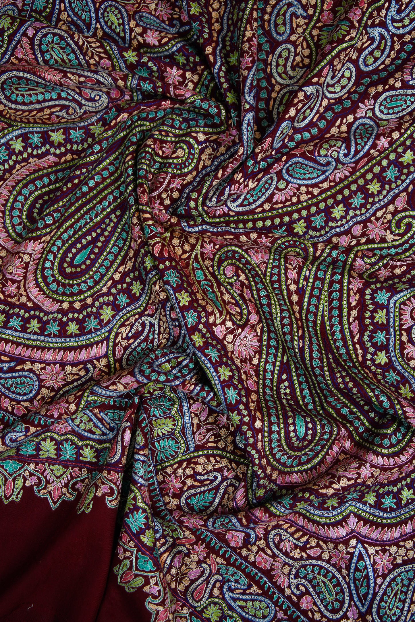 maroon GI jamma embroidery pashmina shawl 9625
