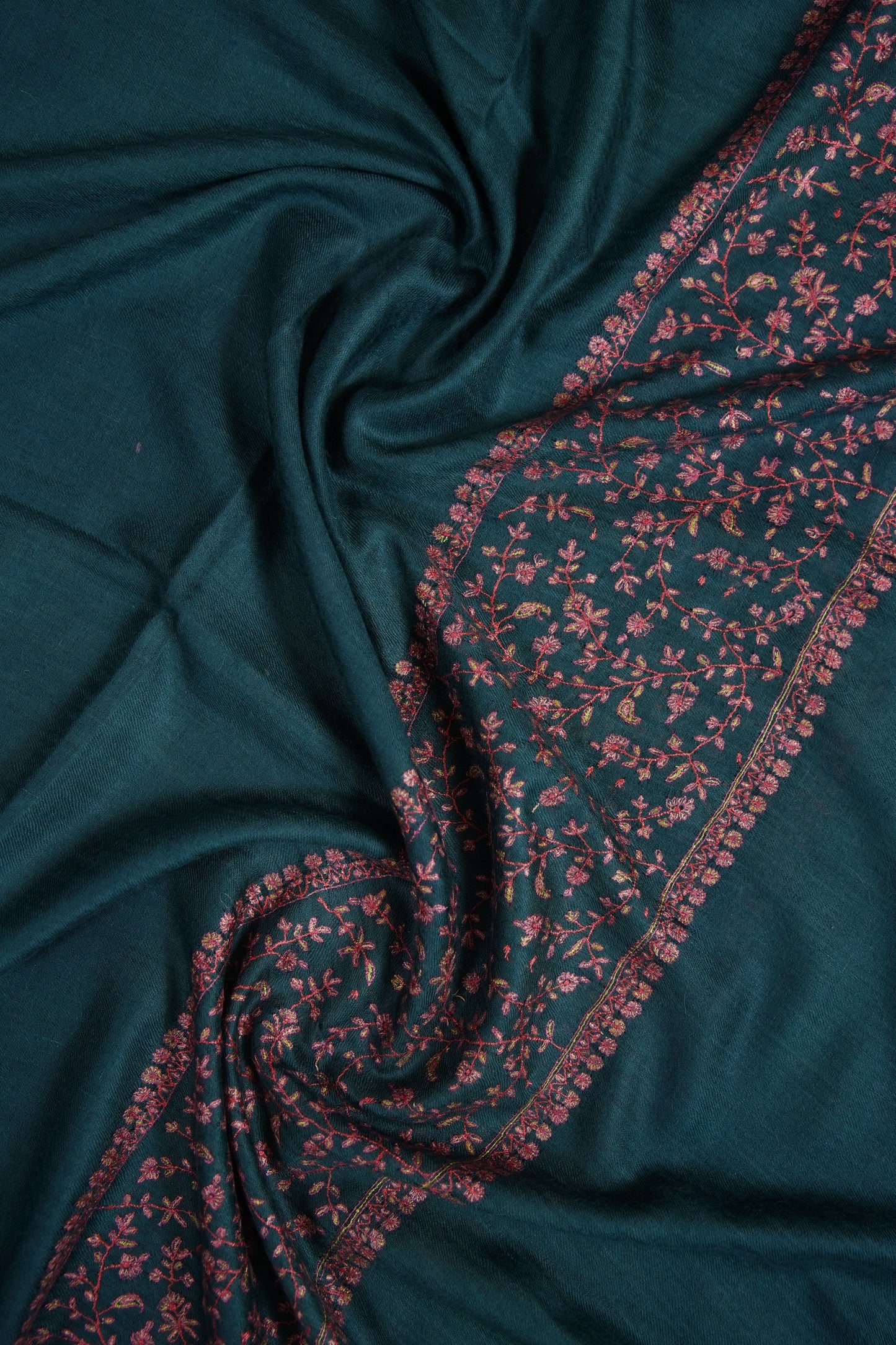 dark pine green GI embroidery pashmina shawl 9626