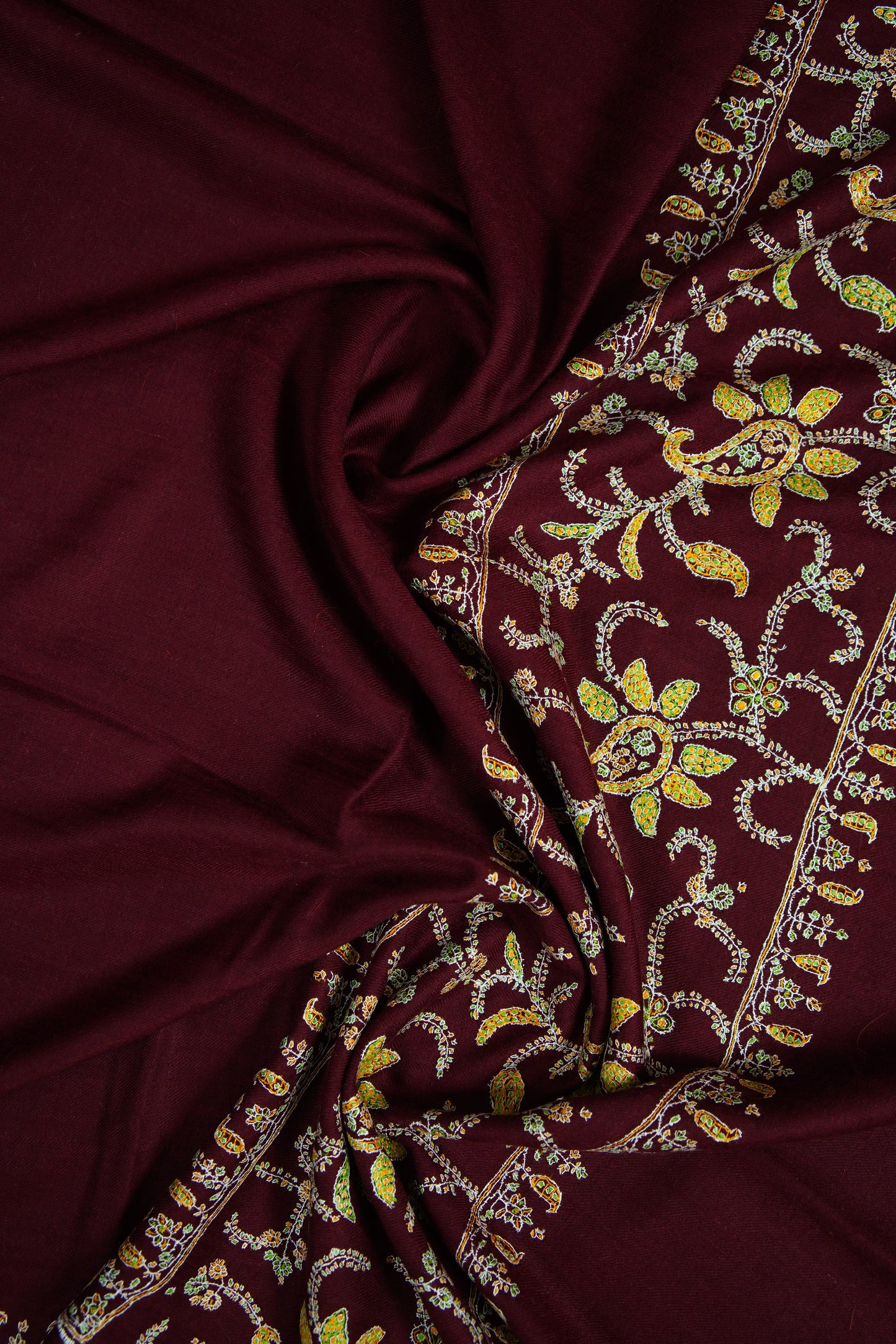 mahogany red GI embroidery pashmina shawl 9628